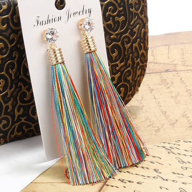 Bohemian Crystal Tassel Earrings